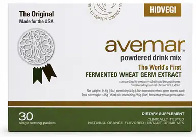 Avemar fermented wheat germ extract by Biropharma — box with film-coated tablet bottles